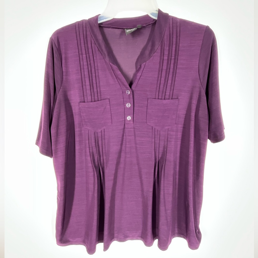 Elie McCarthy Women’s Purple Short Sleeve Casual Blouse | 2X